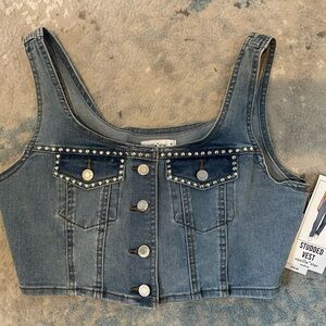 Vanilla Star Blue Denim Studded Crop Top